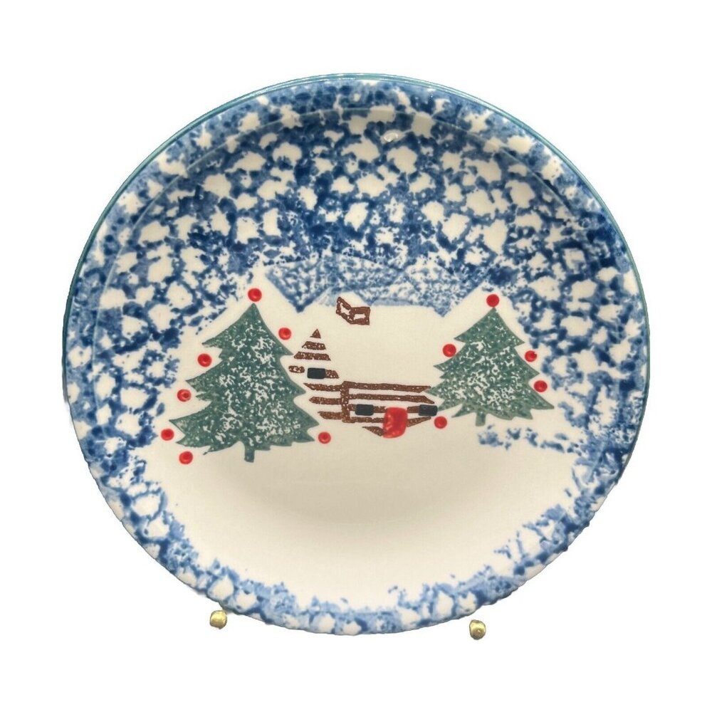 Folk Craft Cabin In The Snow Salad/Dessert Plate 7.5" Set Of 2 Christmas